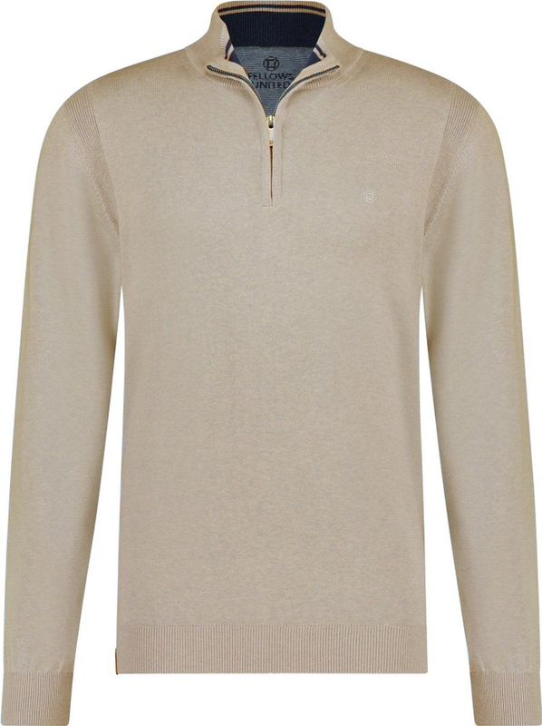 Fellows United - Half Zip Trui - Heren - Beige - Katoen