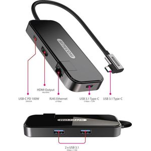 Sitecom - Usb C Multiport Adapter naar 4K HDMI, 2 USB-C poorten, 2 USB-A poorten, Ethernet