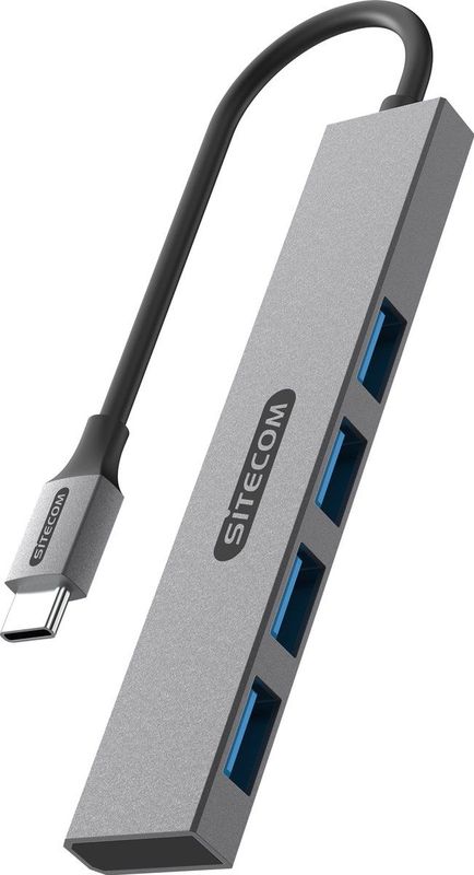 Sitecom - USB-C naar 4x USB-A Tiny Hub - Zwart - USB 3.0 - Draagbaar