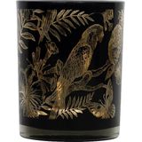 Theelichthouder/waxinelichthouder glas zwart 10 cm papegaai print - Windlichtjes/kaarsenhouders