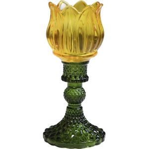 Mars&More glas waxinelichthouder tulp geel 8x8x17cm