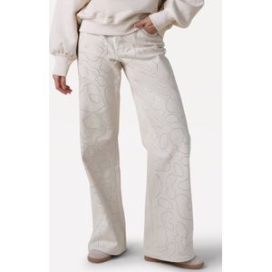 Another-Label high waist wide leg jeans ecru met strass steentjes