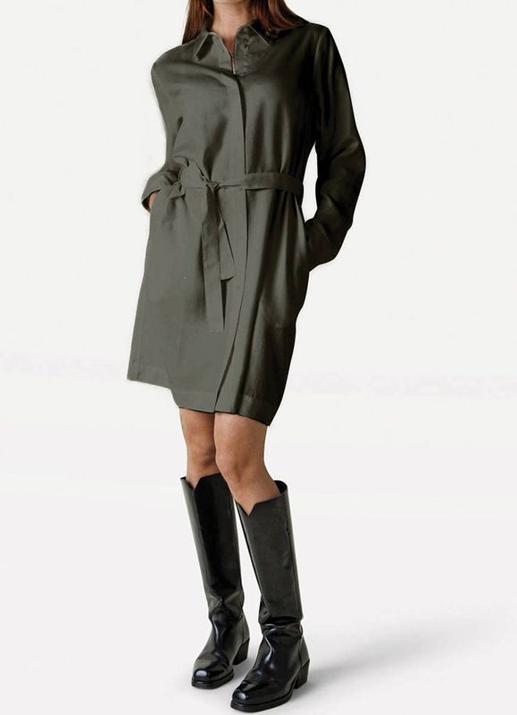 Another-Label - ALJoli Dress L/S - Blousejurk - Donkergroen