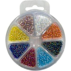 Hobby & Crafting Fun - 10831-1002 Glaskralen assorti - 8/0 - Rainbow - 8 kleuren - Doosje 60gram