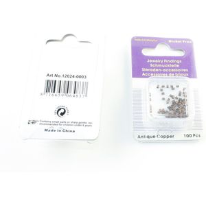 2x100 Stuks, Knijpbuisjes, Antiek Koper, 1,5mmx1,5mm, (dus 200 stuks)