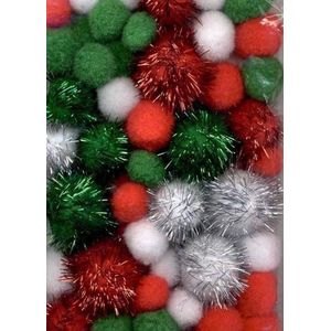 Mix PomPom Set kerstkleuren inclusief glitter 50 Stuks 2. 2.5. 3.5 centimeter