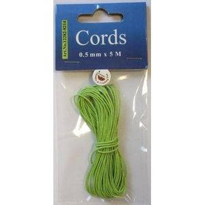 Waxed Cotton Cord, round, 0,5mm, Neon Green, 5m