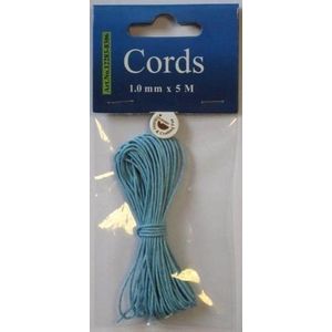 Waxed Cotton Cord, round, 1,0mm, Azur Blue, 5mtr.