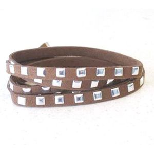 Band imitatie suede met studs 7 milimeter bruin 1m