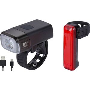 BBB Cycling NanoStrike & Signal 2.0 Fietsverlichting Set - Koplamp Fiets 600 Lumen - Achterlicht 50 Lumen - Fietsverlichting USB Oplaadbaar - Waterdicht - Lange Accuduur - BLS-165