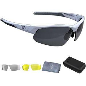 BBB Cycling, Zonnebril voor mountainbikes en racefietsen, fietsbril voor dames en heren, uv-bescherming, reiskoffer, 3 verwisselbare lenzen, impress, BSG-58T, mat wit, one size