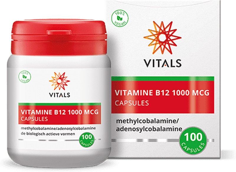 Vitals - Vitamine B12 - 1000 mcg - 100 Capsules - biologisch actieve vormen methylcobalamine en adenosylcobalamine