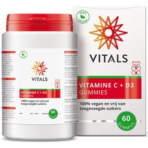 Vitals - Vitamine C + D3 gummies - 60 gummibeertjes - 100% vegan en vrij van toegevoegde suikers