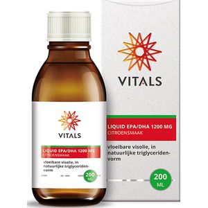 Vitals - Liquid EPA/DHA 1200 mg 200 ml. Vloeibare visolie, in natuurlijke triglyceridenvorm met citroensmaak