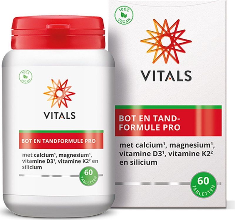 Vitals Bot- en tandformule pro - 60 tabletten. Met calcium, magnesium, vitamine D3, vitamine K2 en silicium