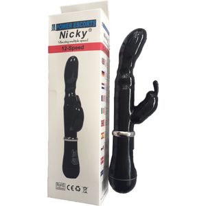 Power Escorts Nicky G Spot Vibrator - Tarzan Vibrator - Rabbit - Zwart