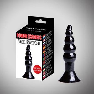 Power Escorts - Anal Starter - Anal Plug - 11.5 cm - Ribbel Plug - Buttplug - Anal plug -  grote Anaal beads - Speeltje voor Mannen -  BR69 - Zwart - gave Cadeaubox