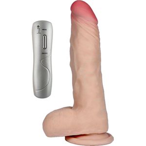 Power Escorts - Levensechte Realistische Vibrator - Super Handige Afstandsbediening met Draad - Net echt - 19 cm Lang - 7 Vibraties - Net echt materiaal Cyberskin - nog beter dan siliconen - Met Zuignap - lekker vet 5-7 cm - Met Mooie Cadeaubox