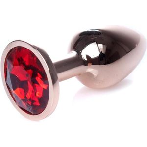 Power Escorts - Unieke Kleur - Rose Goud Anale plug - Anal plug met Rode steen - lekker formaat 7 CM - dia 2,7 CM - handige bewaarzak