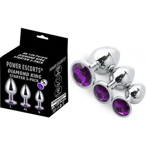 Power escorts - Metalen Buttplug set - Paarze steen -  Anal plug Starter set - 3 Pack  - BR138 - Small - Medium - Large Anaal plug set