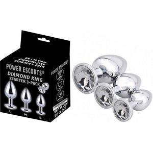 Power escorts - Metalen Buttplug set - Clear steen - Net echte diamanten steen -  Anal plug Starter set - 3 Pack  - BR138 - Small - Medium - Large Anaal plug set