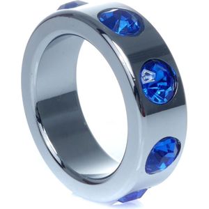 Power Escorts - RVS Metalen Cockring - Met Blauwe Diamanten Steen - Small - Inner Dia 3,5 CM - Outer Dia 4,5 CM