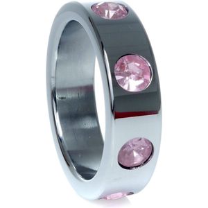 Power Escorts - Rvs Metalen Cockring - Licht Roze Diamanten Steentjes - Large - Inner Dia 4,5 CM - Outer Dia 5,5 CM