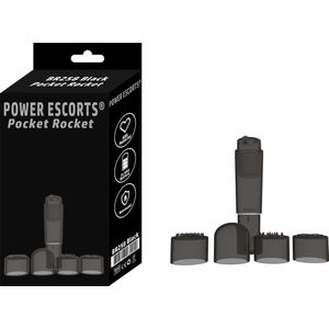Power Escorts -Pocket Rocket - Trendy zwart - Mini Wand Vibrator met 4 verschillende opzetstukken - gave Cadeaubox - ideaal om te geven of te ontvangen - BR258