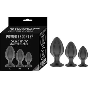 Power Escorts - Screw 02 Anal plug Starter 3-Pack - S, M & L - Buttplug set -Unieke Design vormgeving - Trendy zwart - Quality Silicone - geen goedkoop plastic Tpe Material - gave cadeau Box - BR253