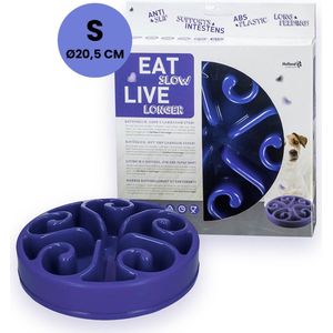 Eat Slow Live Longer Original Voerbak S/M - Ø20,5 cm - Anti schrokbak hond – Slowfeeder hond - Anti-slip – Geschikt voor kleine en middelgrote honden - Blauw