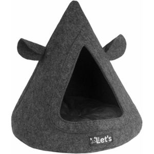 Let's sleep Pet Cave TeePee 50 x 45 cm - Kattenmand - Kattenbed inclusief kussen - Cat cave - Extra sterk vilt - Antraciet