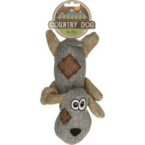 Country Dog Nelly – 24cm - Honden speelgoed – Honden speeltje met piepgeluid – Speeltje met krakend materiaal - Honden knuffel gemaakt van hoogwaardige materialen – Dubbel gestikt – Extra lagen – Voor trek spelletjes of apporteren – Grijs/Bruin