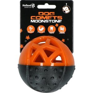 Dog Comets Moonstone - Ronde Traktatiebal - Ø9 cm - Hondenspeelgoed - Intelligentie speelgoed - Stuiterend - Met pieper - Rubber - Oranje/Zwart