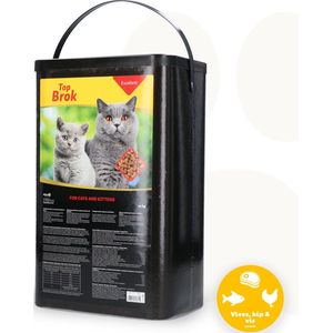 Topbrok Excellent Kat en kitten – Kattenbrokken geschikt voor volwassen katten en kittens – Diervoeder rijk aan vitaminen en sporenelementen – Bevordert de conditie – Vers vlees, kip en vis – 10 kg