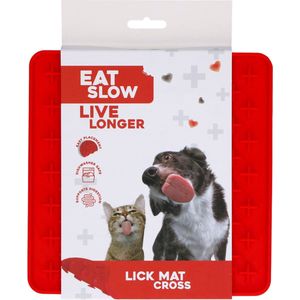 Eat Slow Live Longer Likmat Kruisjes - 19 x 19 cm - Vierkant – Snuffelmat – Anti-schrok Mat – Slowfeeder – Afleiding – Honden en Katten - 100% Siliconen – Vaatwasserbestendig - Rood