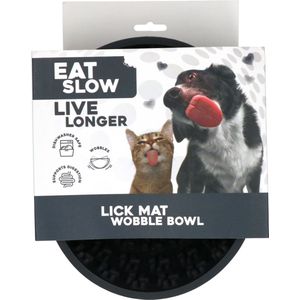 Eat Slow Live Longer Likmat Wiebelkom Pootafdrukken - 17 cm - Snuffelmat - Anti-schrok Kom - Slowfeeder – Afleiding – Belonen - Honden en Katten – voor Lekkernij - 100% Siliconen – Vaatwasserbestendig – Grijs