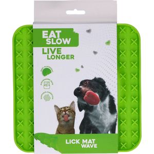 Eat Slow Live Longer Likmat Golf - 20 x 20 cm - Anti-schrok Mat - Slowfeeder - Snuffelmat - 100% siliconen - Vaatwasserbestendig - Voor Hond of Kat - Voerpuzzel Kat - Groen