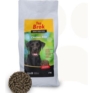 Topbrok Geperste Brokken Kip & Rijst - Hondenvoer - Hondenbrokken - Voor alle honden - Vernieuwd recept - Klein formaat brokjes - 3 kg