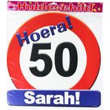Huldeschild Sarah 50 jaar - Groot formaat decoratie voor deur en raam - Paperdreams
