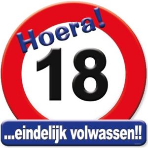 Huldeschild Verkeersbord-18 Jaar - Groot formaat decoratie voor deur en raam