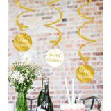 Verjaardag swirl decoraties 16 jaar goudkleurig en wit.