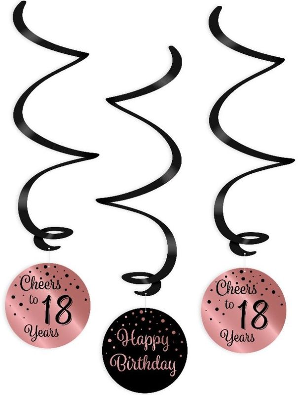 Hängende Dekoration 18 Jahre Happy Birthday Schwarz Rosa 17cm 3Stück