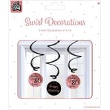 Hängende Dekoration 80 Jahre Happy Birthday Schwarz Rosa 17cm 3Stück