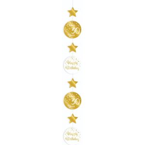 PD-Party 7023205 Plastic Hangend Feest Decoratie - 30, Goud/Wit, 14cm x 14cm x 120cm - Unieke Verjaardag Hangdecoratie