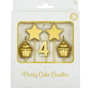 Kaarsjes 4 Jaar Cupcake Goud 17,5cm