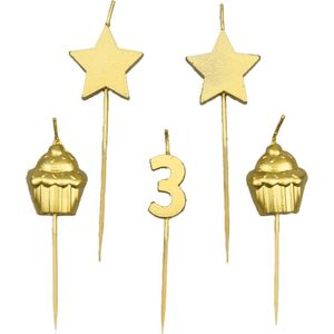 Kaarsjes 3 Jaar Cupcake Goud 17,5cm