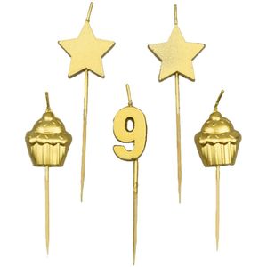 Kaarsjes 9 Jaar Cupcake Goud 17,5cm