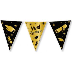 Geslaagd thema party Vlaggenlijn - binnen/buiten - plastic - zwart/goud - 10m - You did it
