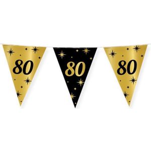 Leeftijd verjaardag feest vlaggetjes 80 jaar geworden zwart/goud 10 meter