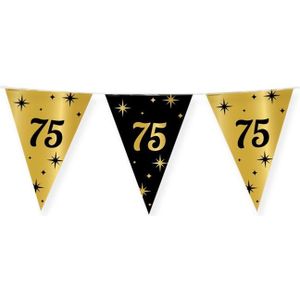 Leeftijd verjaardag feest vlaggetjes 75 jaar geworden zwart/goud 10 meter